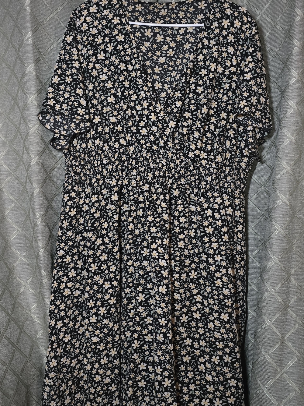 SHEIN Black Midi Dress with Cream Floral Print